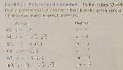 Solved Finding a Polynomial Function In Exercises 63-68. | Chegg.com