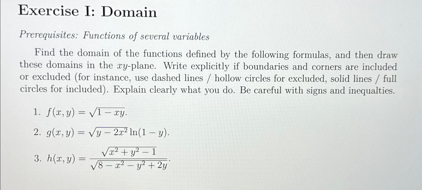 Solved Exercise I: DomainPrerequisites: Functions of several | Chegg.com