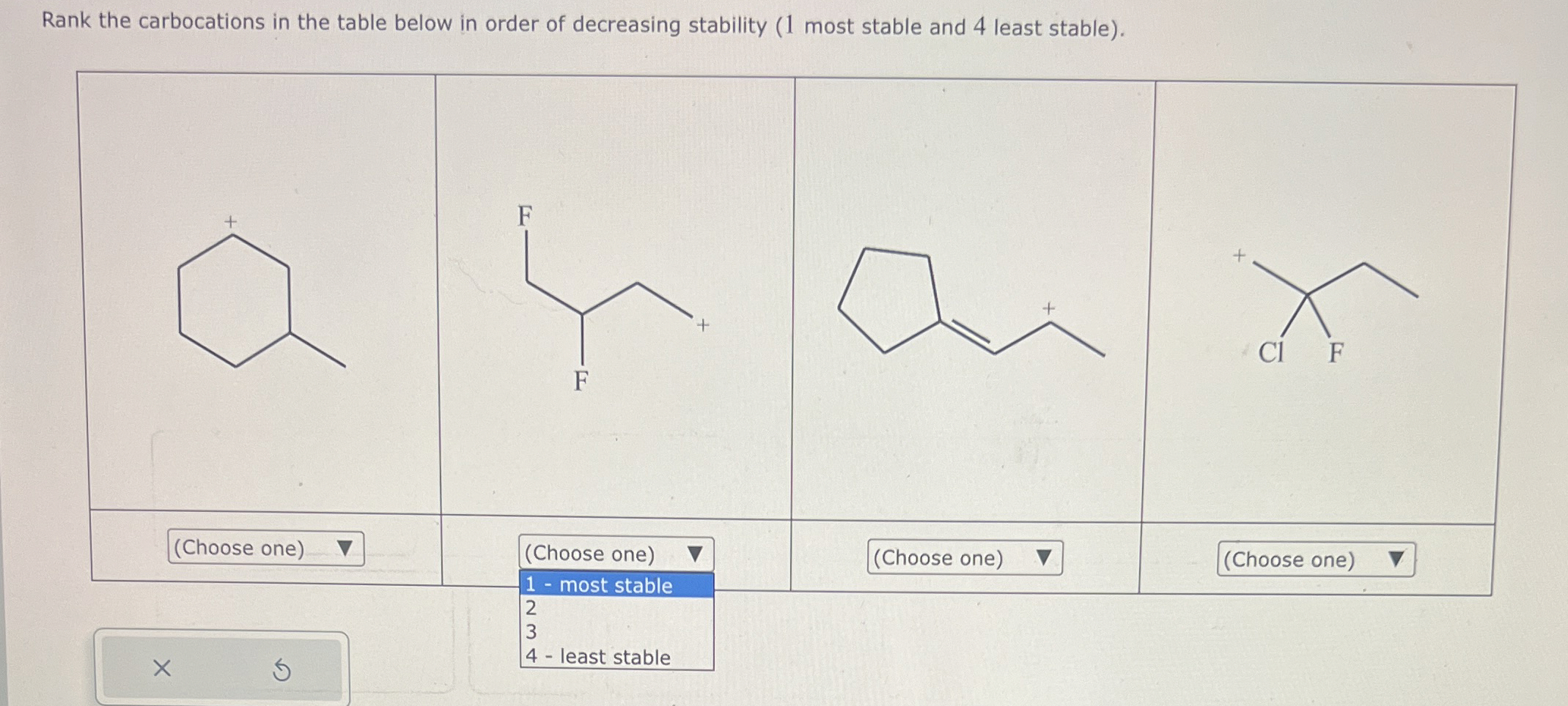 Solved Rank the carbocations in the table below in order of | Chegg.com