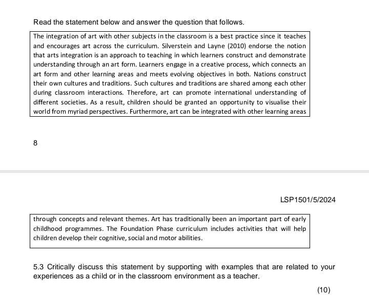 Solved Read the statement below and answer the question that | Chegg.com