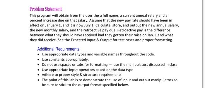 Solved Problem Statement This program will obtain from the | Chegg.com