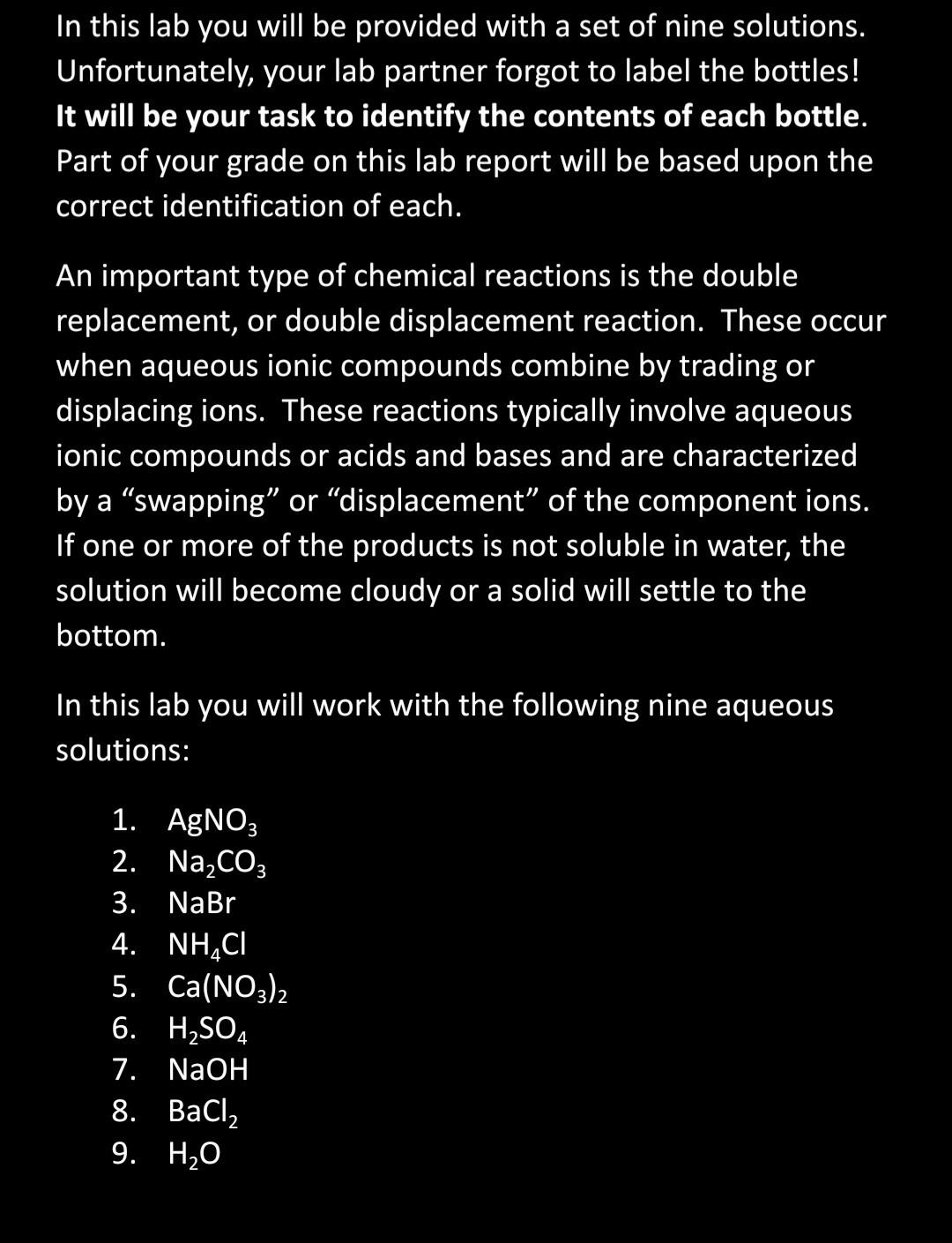 Solved In this lab you will be provided with a set of nine | Chegg.com