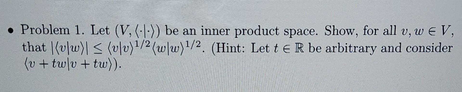 Solved • Problem 1. Let (V, (-):)) be an inner product | Chegg.com