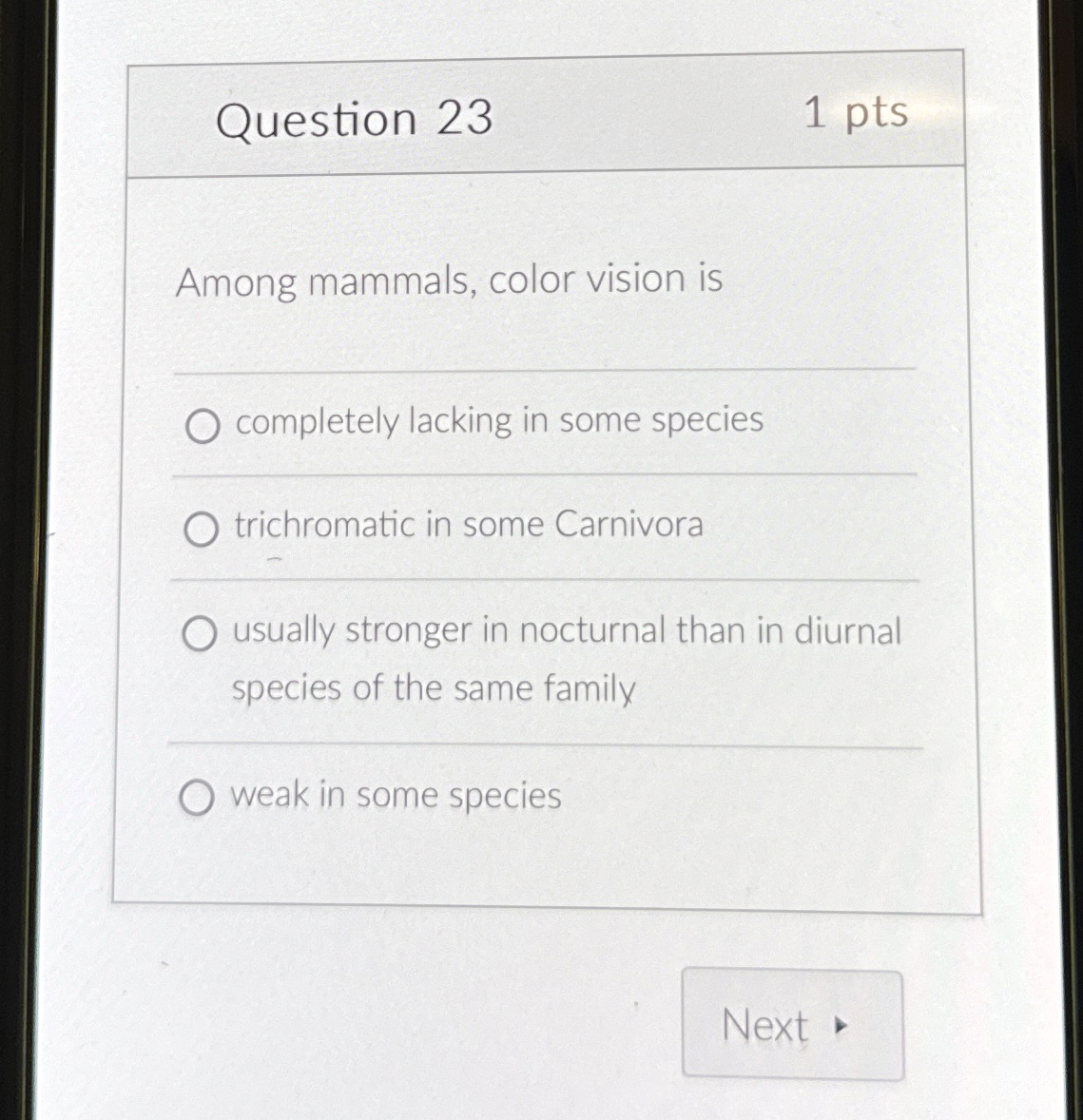 Solved Question 231 ﻿ptsAmong mammals, color vision | Chegg.com