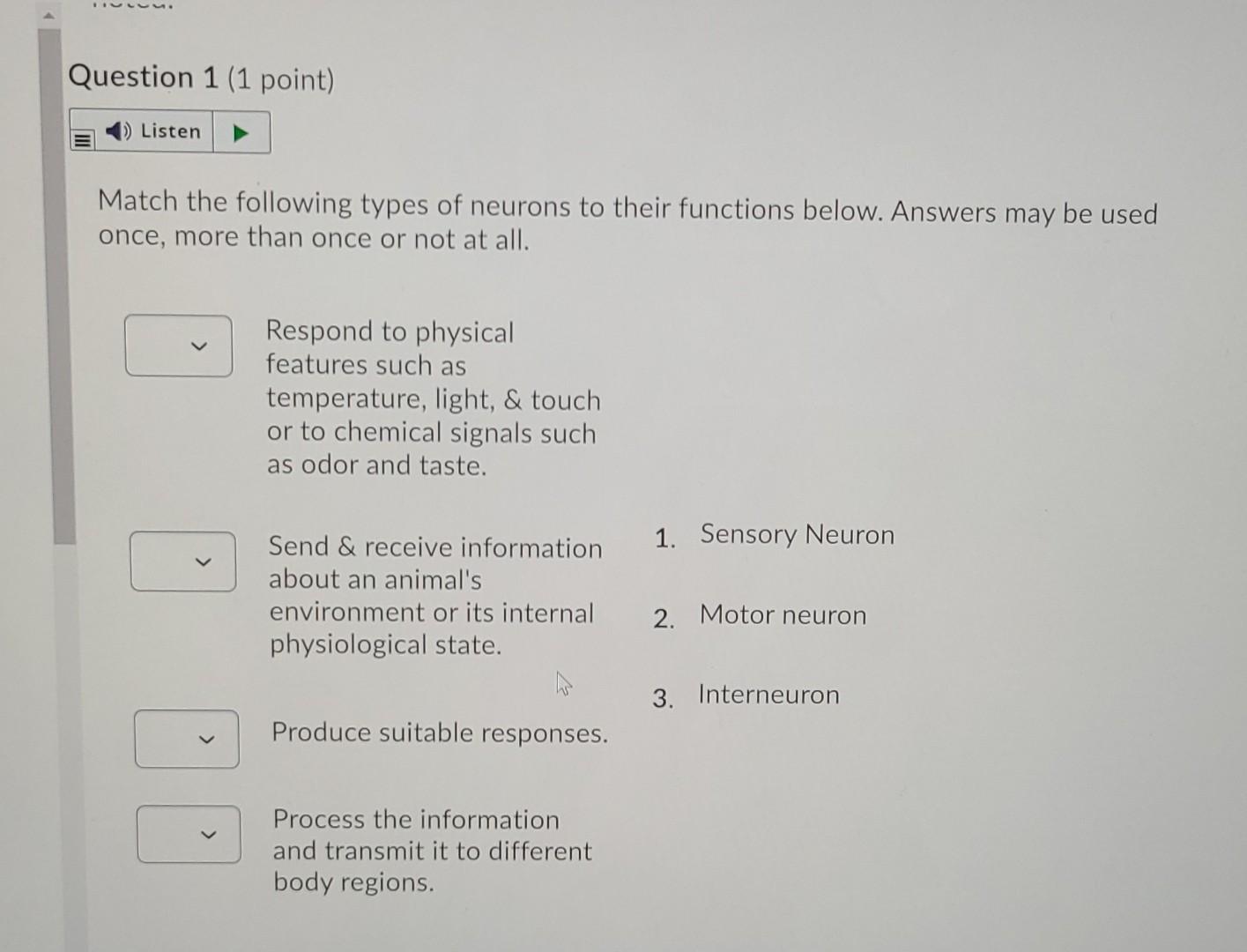 Solved Question 1 (1 point) Listen Match the following types | Chegg.com
