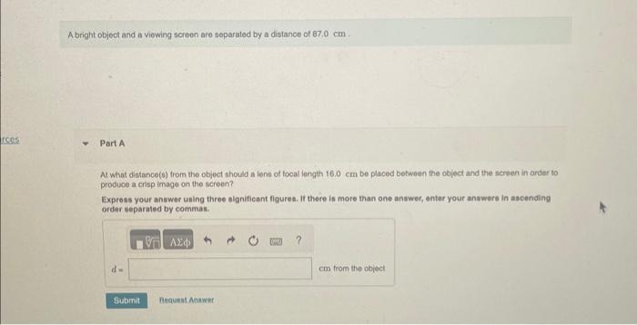 Solved A bright object and a viewing screen are separated by | Chegg.com
