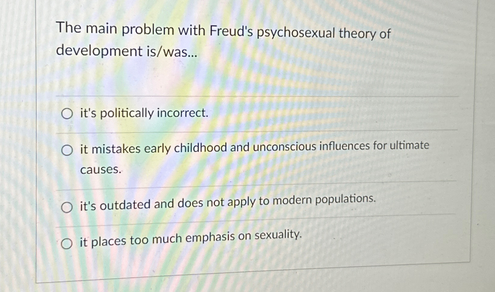 Solved The main problem with Freud's psychosexual theory of | Chegg.com