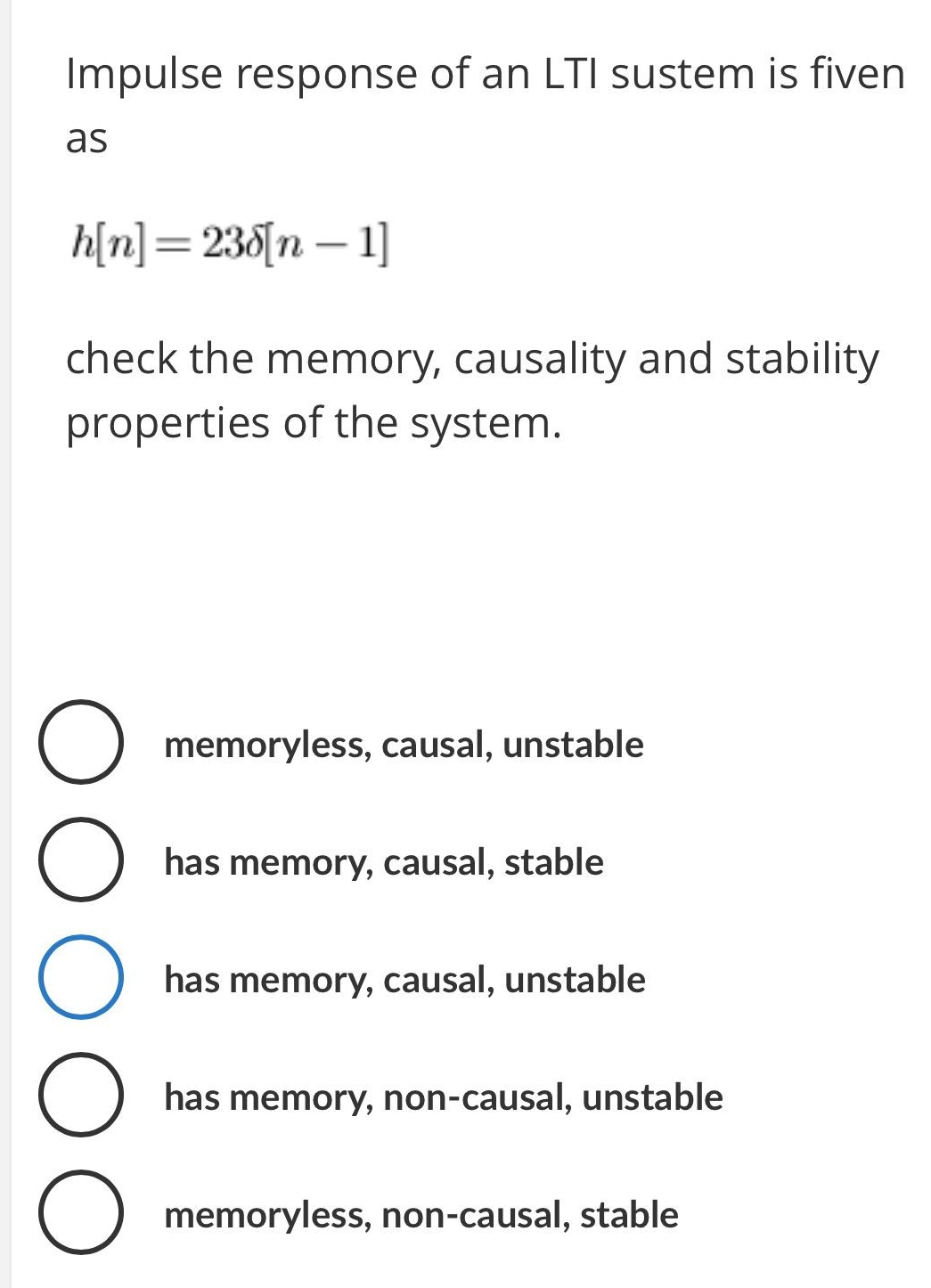Impulse response of an LTI sustem is fiven | Chegg.com