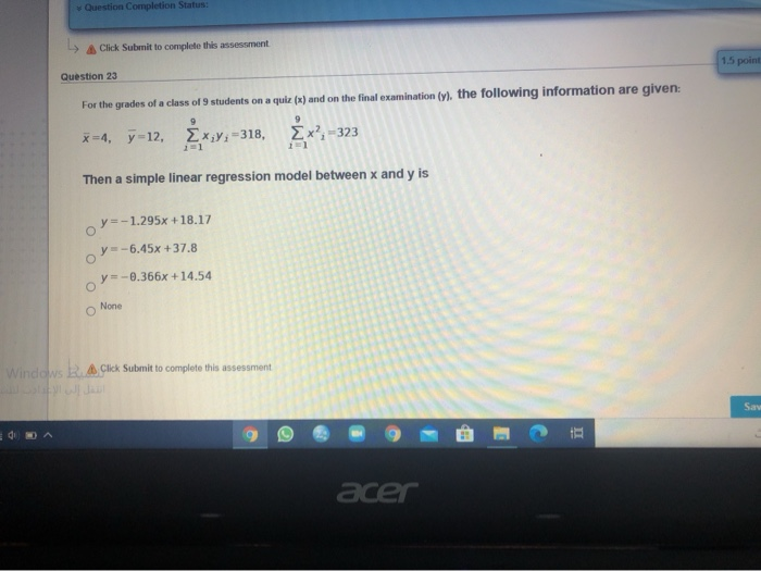 Solved Question Completion Status: Click Submit to complete | Chegg.com