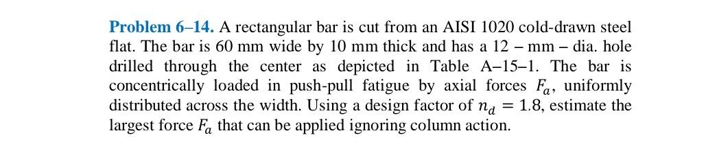 Solved Problem 6-14. A rectangular bar is cut from an AISI | Chegg.com