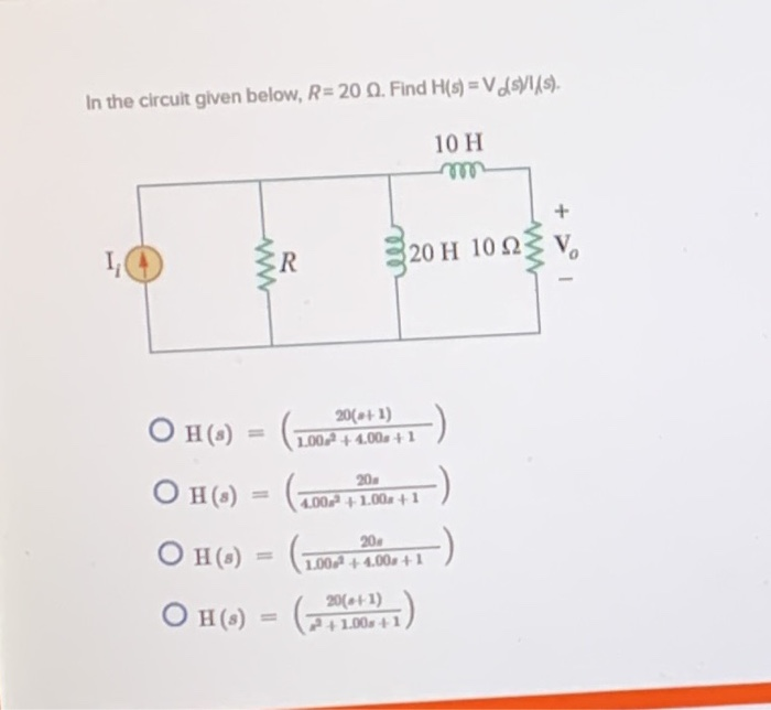 Solved In the circuit given below, R= 200. Find H(s) =V dsl | Chegg.com