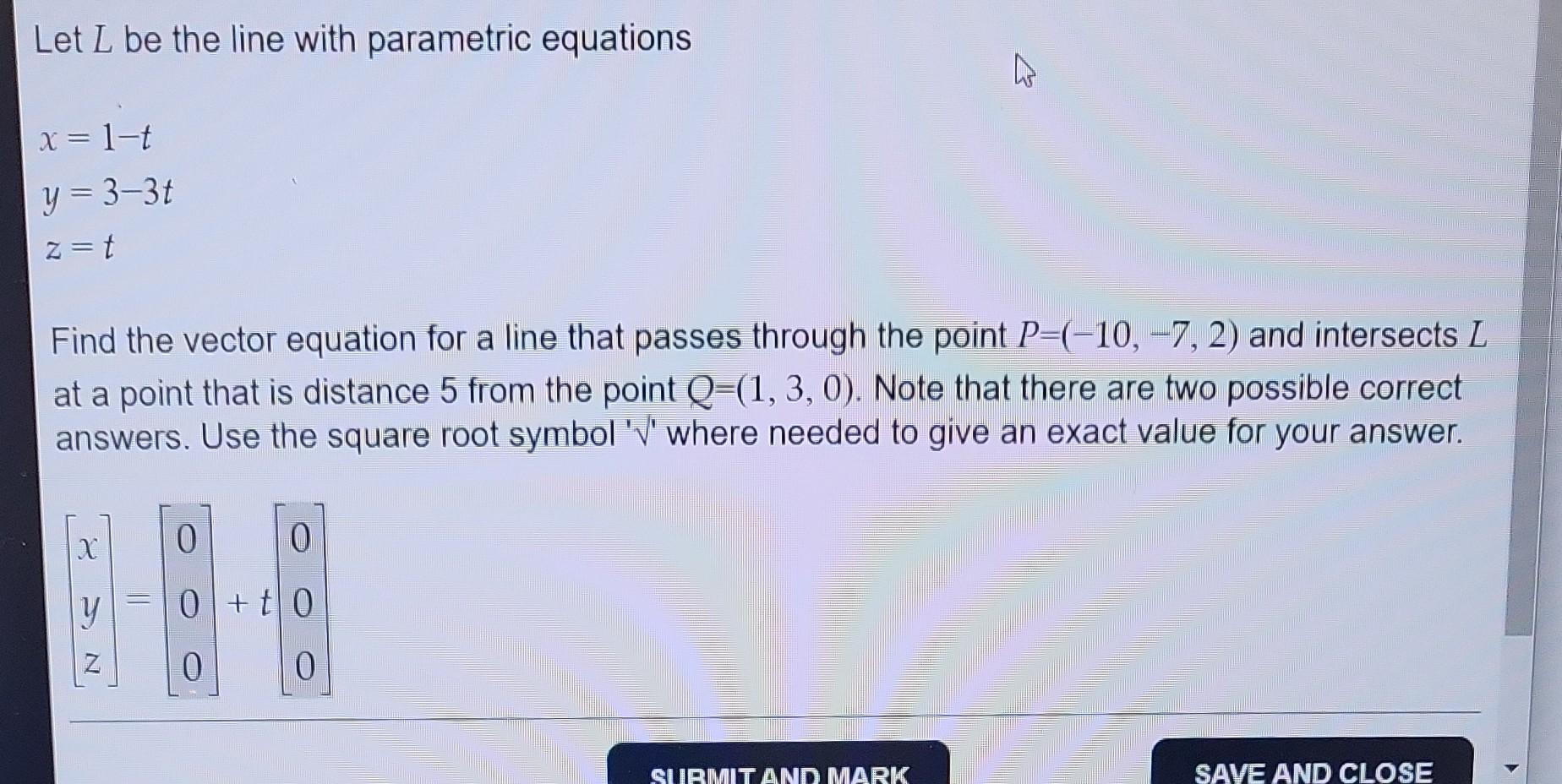 Solved Let L Be The Line With Parametric Equations | Chegg.com