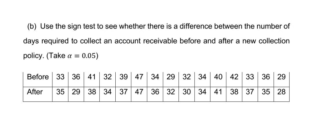 Solved (b) Use the sign test to see whether there is a | Chegg.com