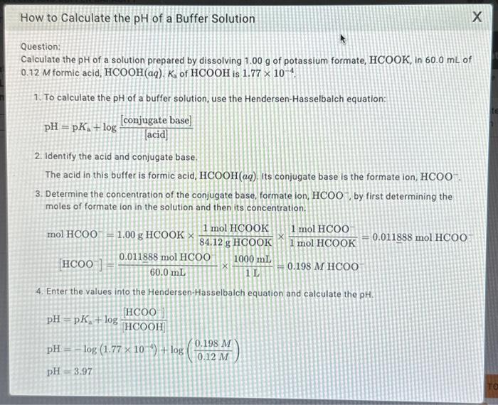 Solved 1) Calculate the pH of a solution prepared by | Chegg.com