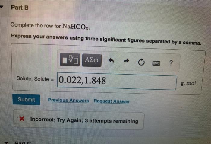 Solved Part B Complete the row for NaHCO3. Express your Chegg