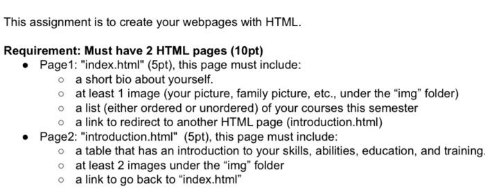 Solved This assignment is to create your webpages with HTML. | Chegg.com