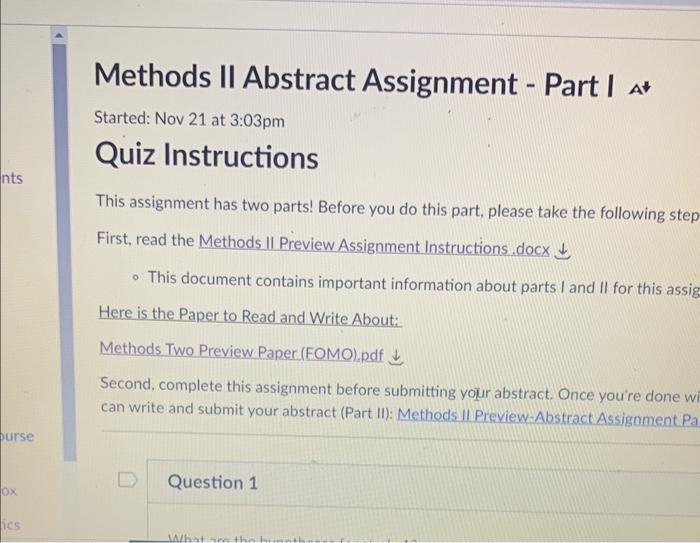 Quiz Instructions This assignment has two parts! | Chegg.com