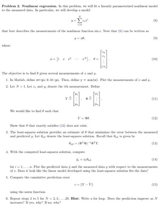 Solved Problem 2 Nonlinear Regression In This Problem We Chegg Com   Image