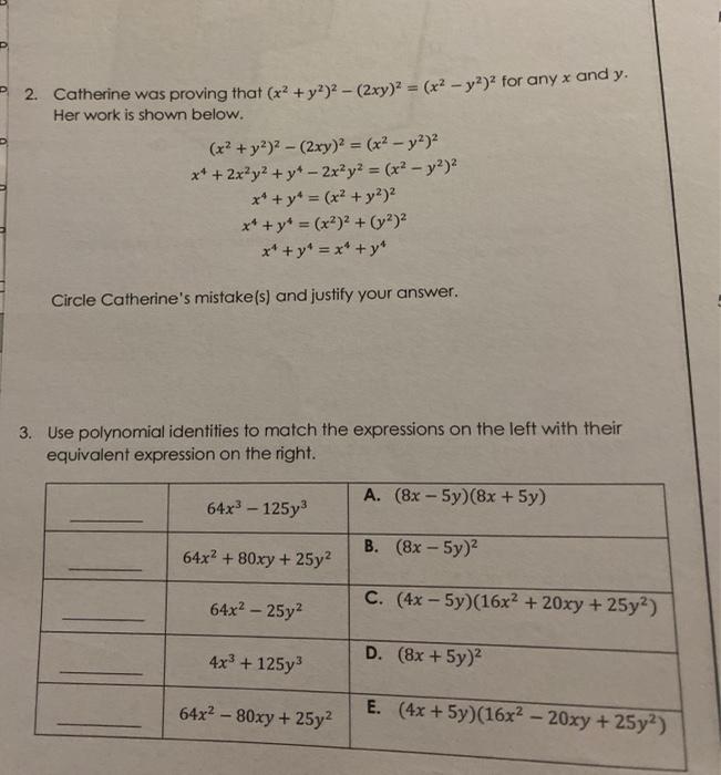 Solved 2 Catherine Was Proving That X2 Y2 2 2xy 2 Chegg Com