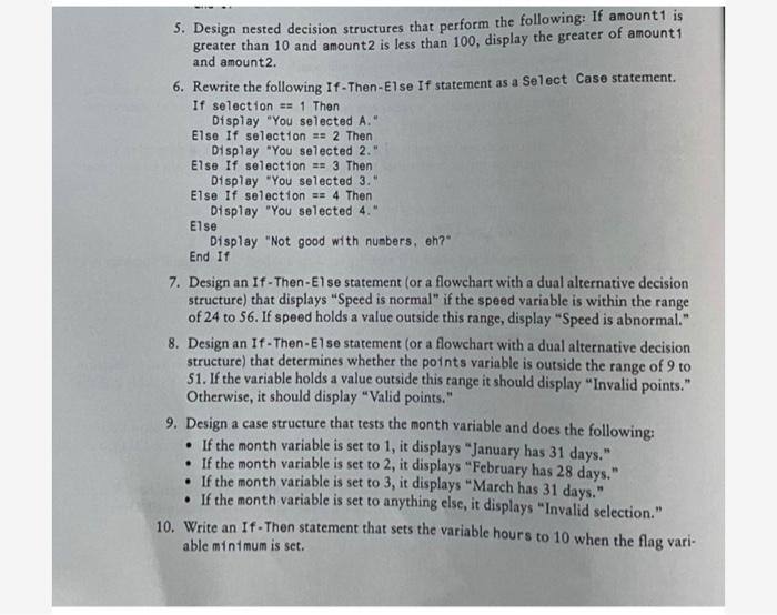 Solved S. Design nested decision structures that perform the | Chegg.com