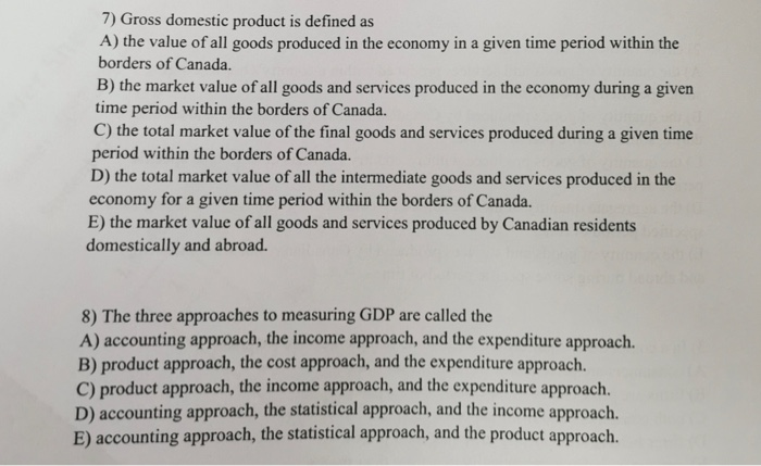 Solved 7) Gross Domestic Product Is Defined As A) The Value | Chegg.com