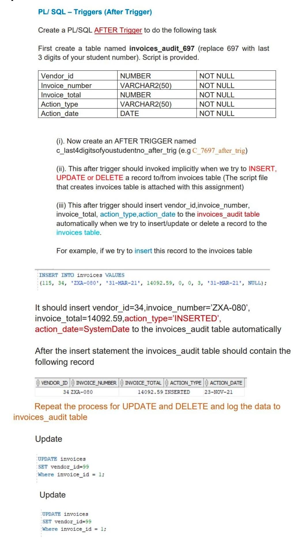Solved PL/ SQL - Triggers (After Trigger) Create a PL/SQL | Chegg.com