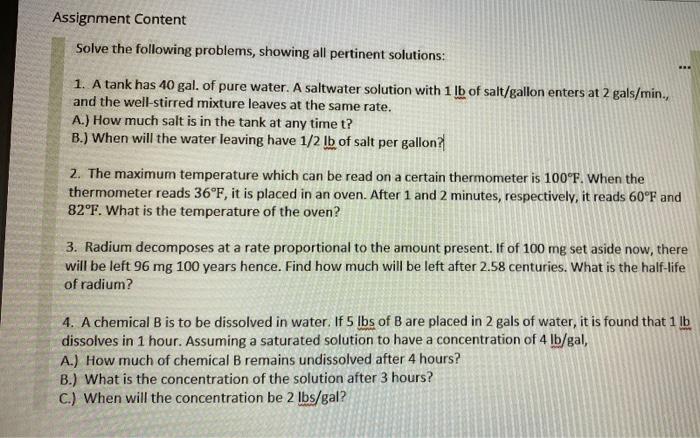 Solved Assignment Content Solve the following problems, | Chegg.com