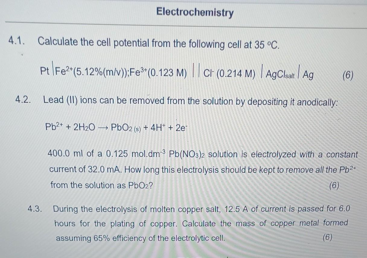 Solved 1. Calculate The Cell Potential From The Following | Chegg.com