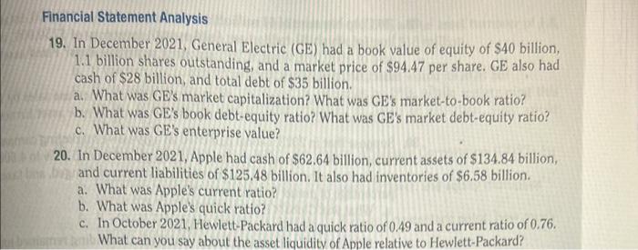 Solved 19. In December 2021, General Electric (GE) had a | Chegg.com