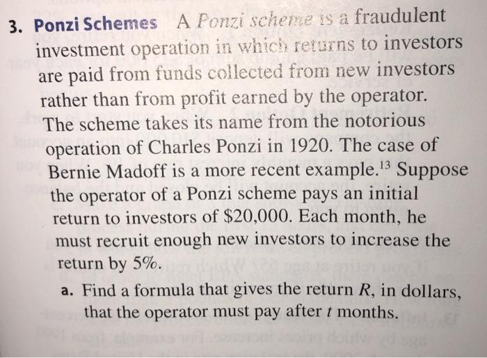 Solved 3. Ponzi Schemes A Ponzi scheme is a fraudulent | Chegg.com