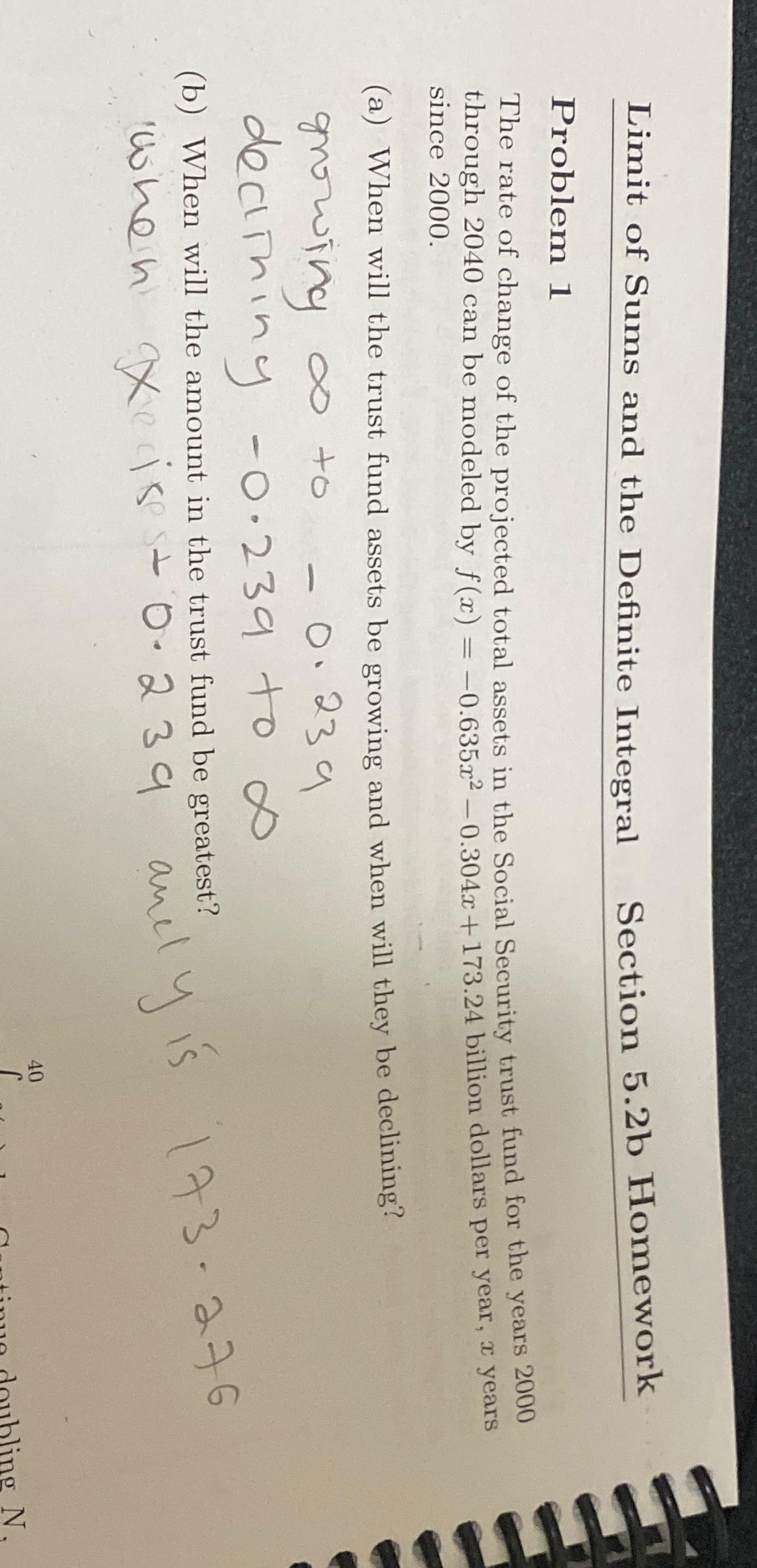 Solved Limit Of Sums And The Definite Integral Section 5.2b | Chegg.com