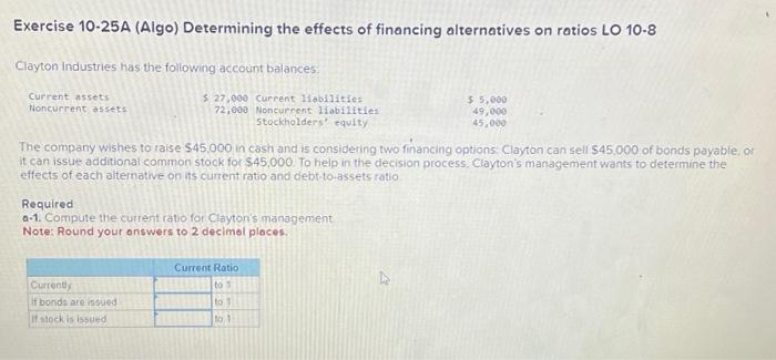 Solved Exercise 10.25A (Algo) Determining the effects of | Chegg.com