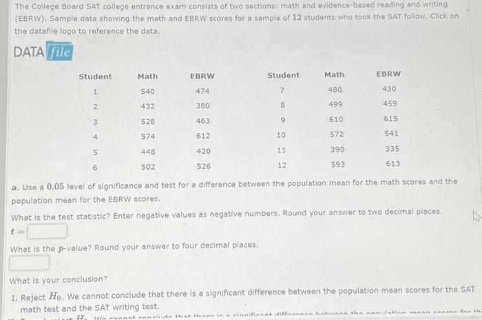 Solved The College Board SAT College Entrance Exam Consists | Chegg.com