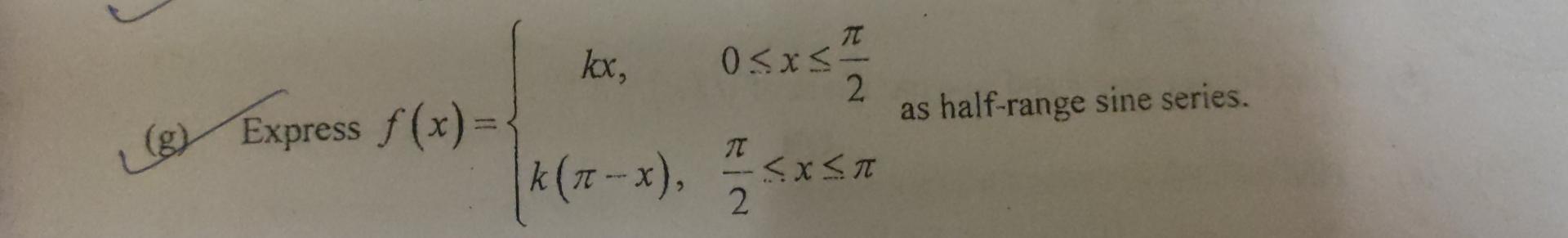 \( f(x)=\left\{\begin{array}{cc}k x, & 0 \leq x \leq \frac{\pi}{2} \\ k(\pi-x), & \frac{\pi}{2} \leq x \leq \pi\end{array}\ri