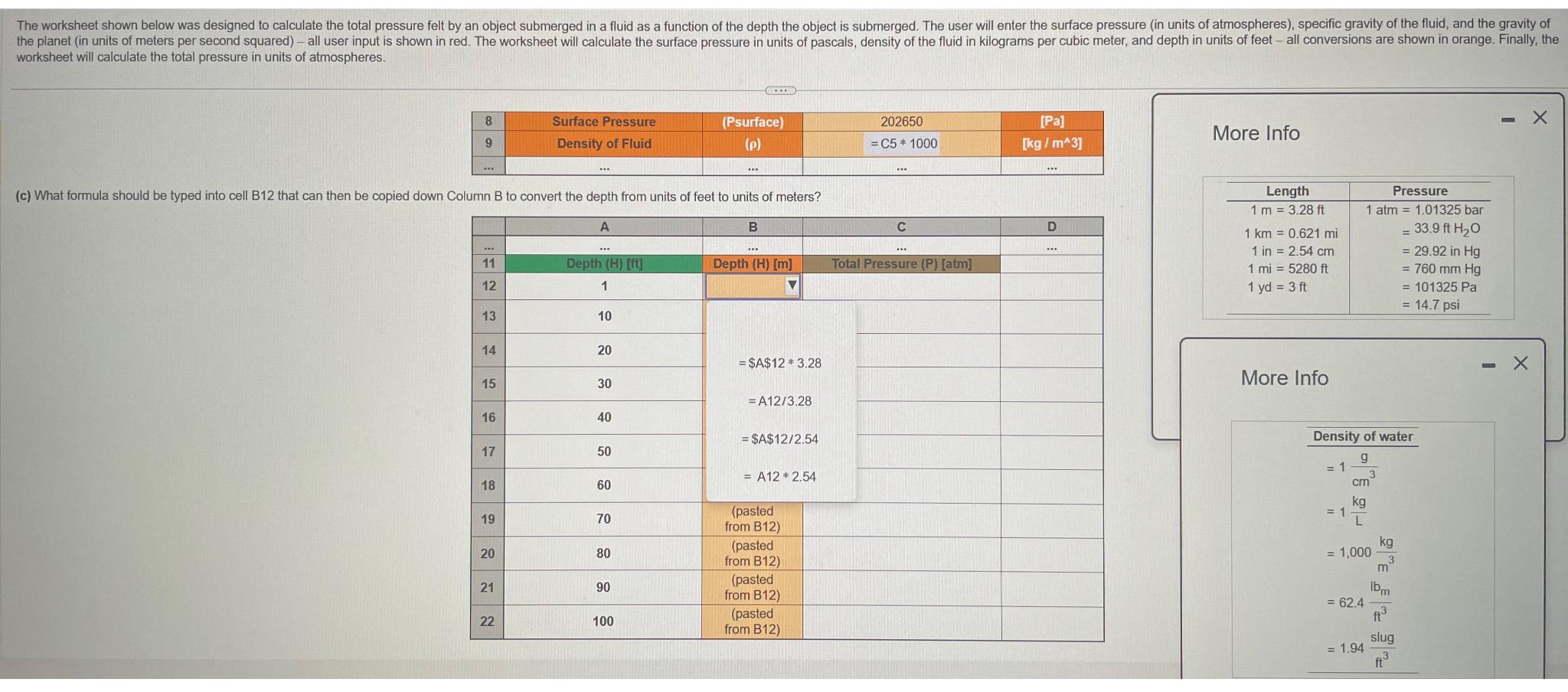 Solved The worksheet shown below was designed to calculate | Chegg.com