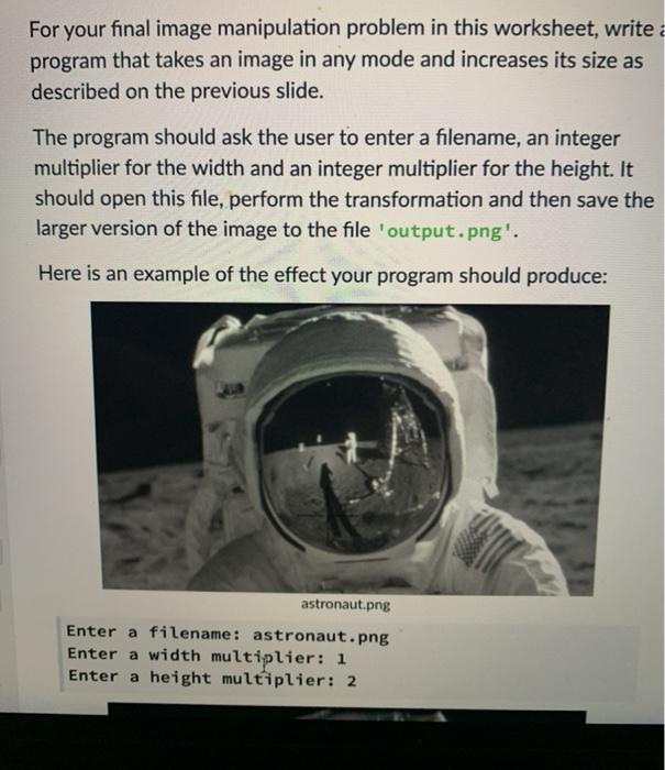 Solved For your final image manipulation problem in this | Chegg.com