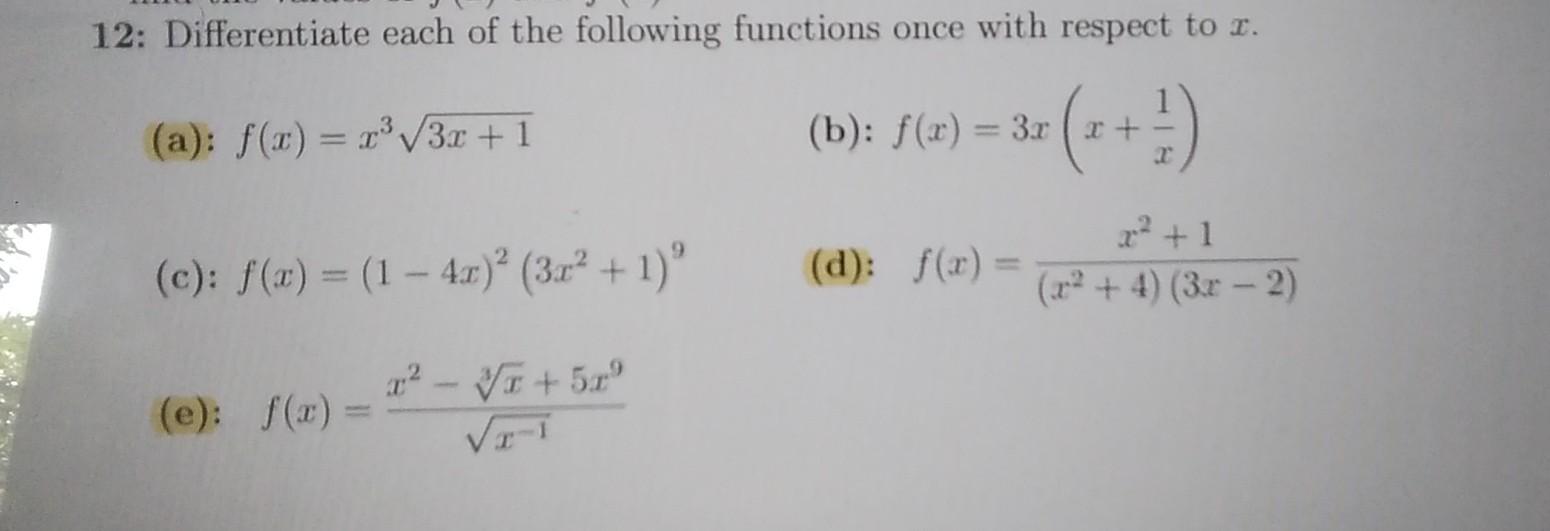 Solved 12: Differentiate Each Of The Following Functions | Chegg.com