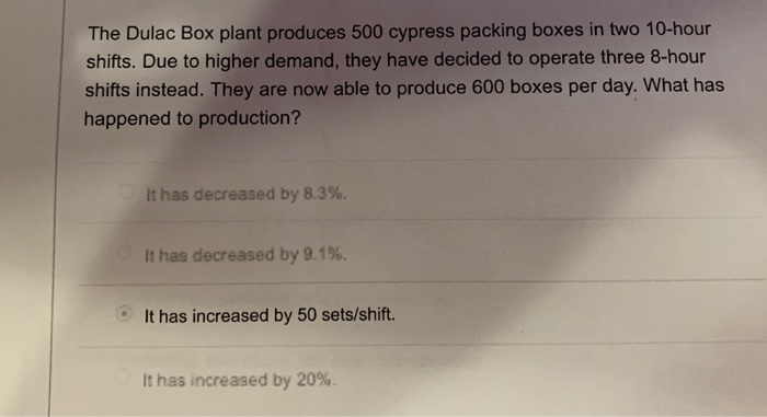 The Dulac Box Plant Produces 500 Cypress Packing Chegg 