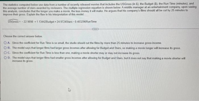 Solved The statistics computed below use data from a number | Chegg.com