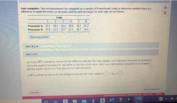 Solved db Fast computer: Two microprocessors are compared on | Chegg.com