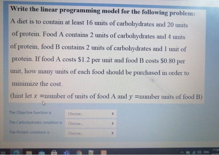 Solved Write the linear programming model for the following | Chegg.com