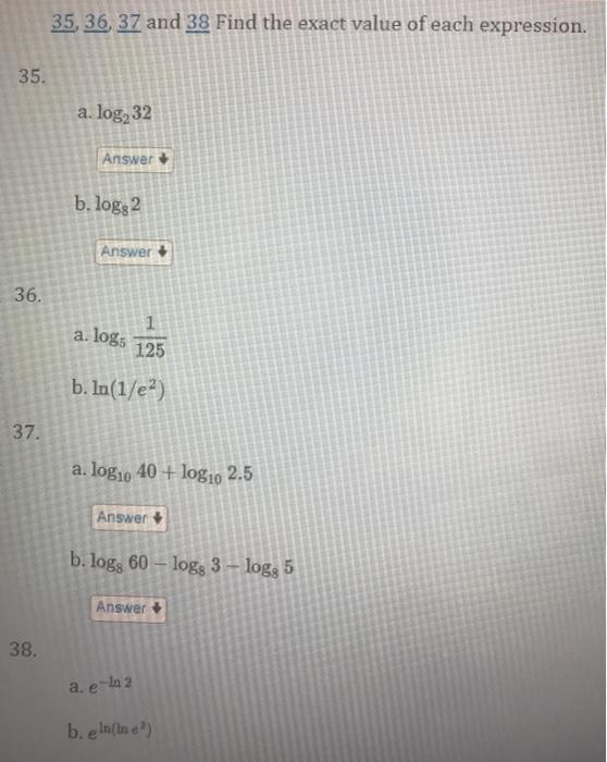 Solved 35, 36, 37 and 38 Find the exact value of each | Chegg.com