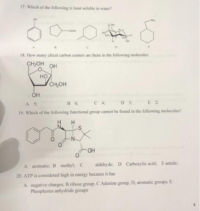 Solved 17. Which of the following is least soluble in water?
