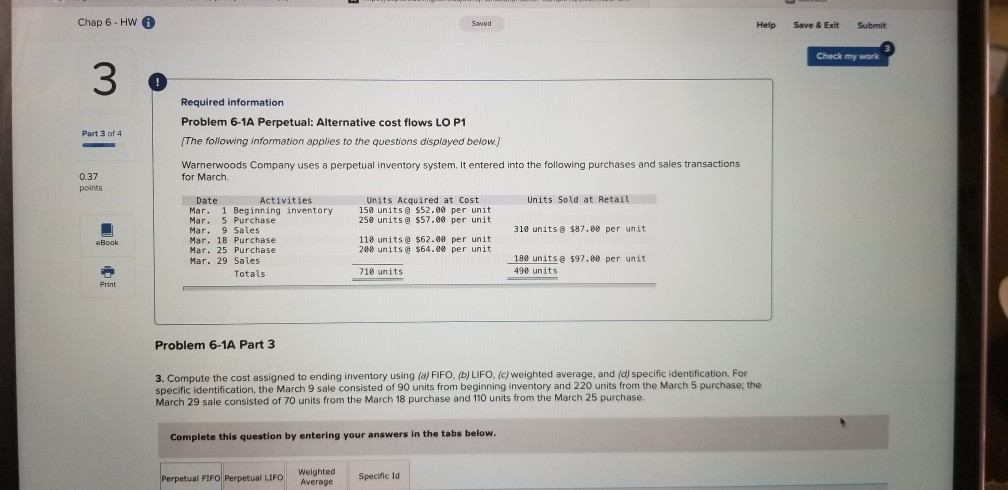 Solved Chap 6 - HW a Saved Help Save & Exit Submit Check my | Chegg.com