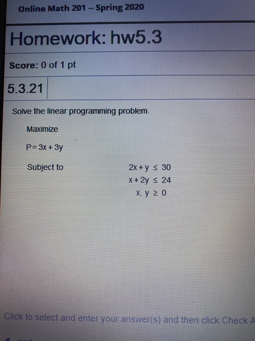 Solved Online Math 201 -- Spring 2020 Homework: hw5.3 Score: | Chegg.com