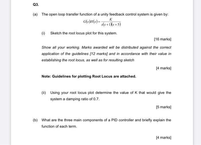 Solved (a) The open loop transfer function of a unity | Chegg.com