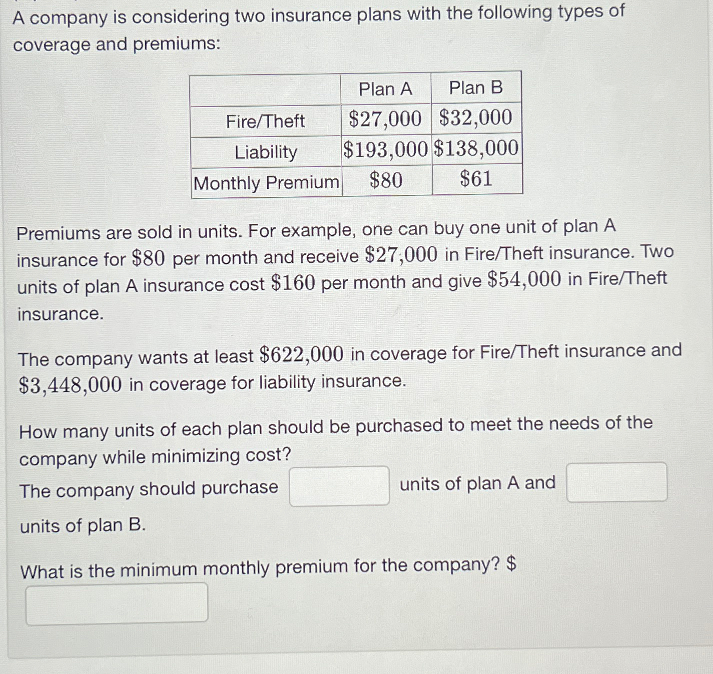 A company is considering two insurance plans with the | Chegg.com