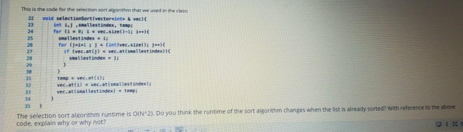 Solved This is the code for the selection sort algorithm | Chegg.com