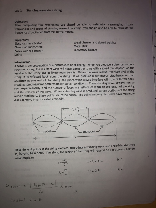 standing waves experiment lab report