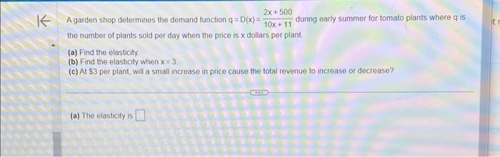 Solved A garden shop determines the demand function | Chegg.com